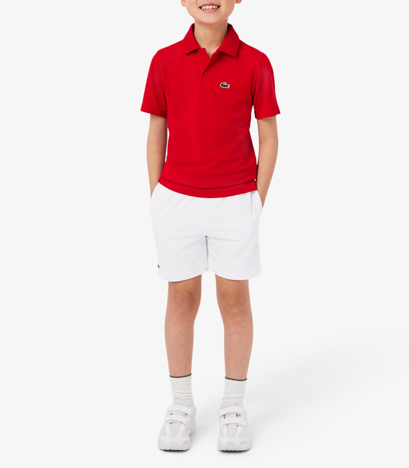Shorts Lacoste GJ0829 bianco unisex bambino - taffetà a rombi, vita elasticizzata, tasche laterali, taglie 8A-16A