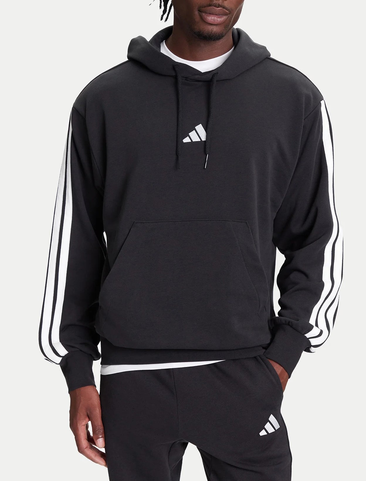 Felpa con cappuccio Adidas Essentials 3-Stripes KY6602 Black/White Uomo