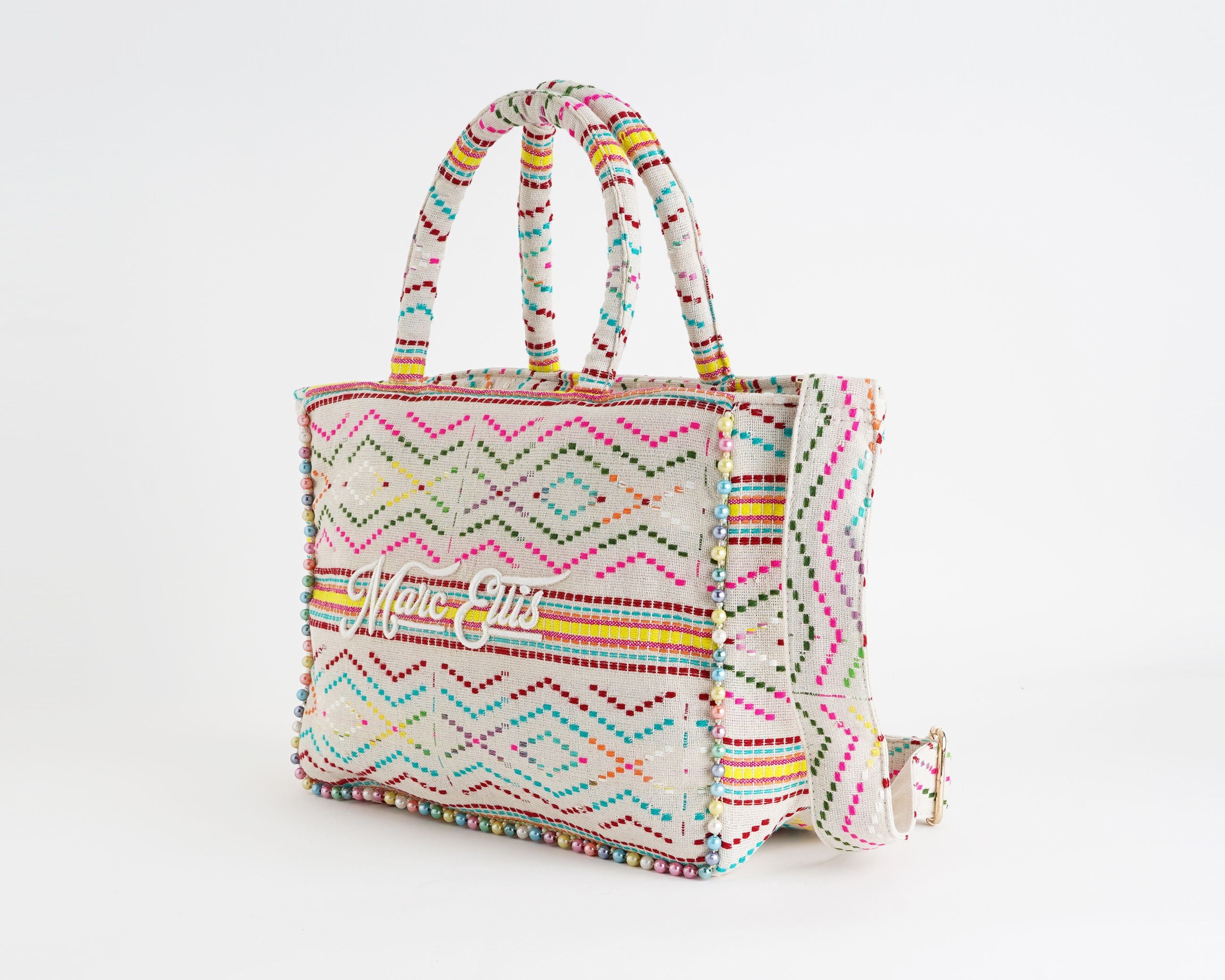 Borsa a spalla Marc Ellis Buby M Indy 26 Variant 08 – vista laterale, profilo H.30×L.48×P.17 cm con tracolla in tessuto regolabile e tirazip logato
