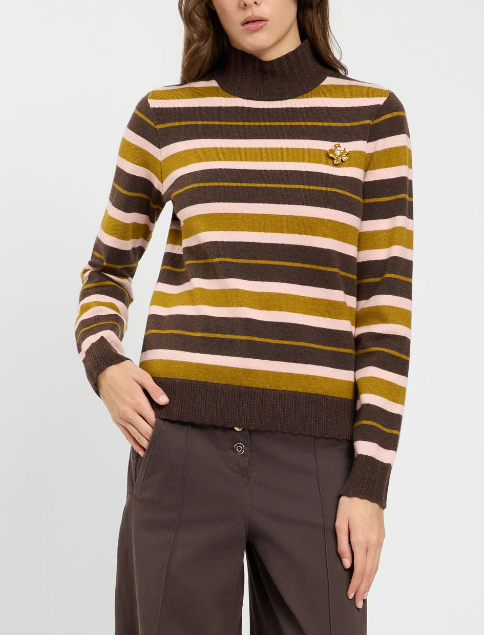 Lupetto con spilla TWINSET 262LI3BAA punto piquet Mocha/Rose Donna