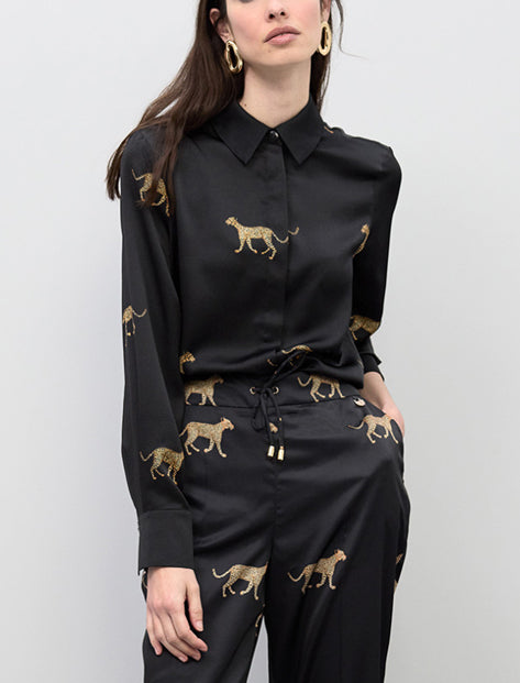 Camicia in raso leopardata Lola Casademunt LS2615051 Nero/Marrone Donna