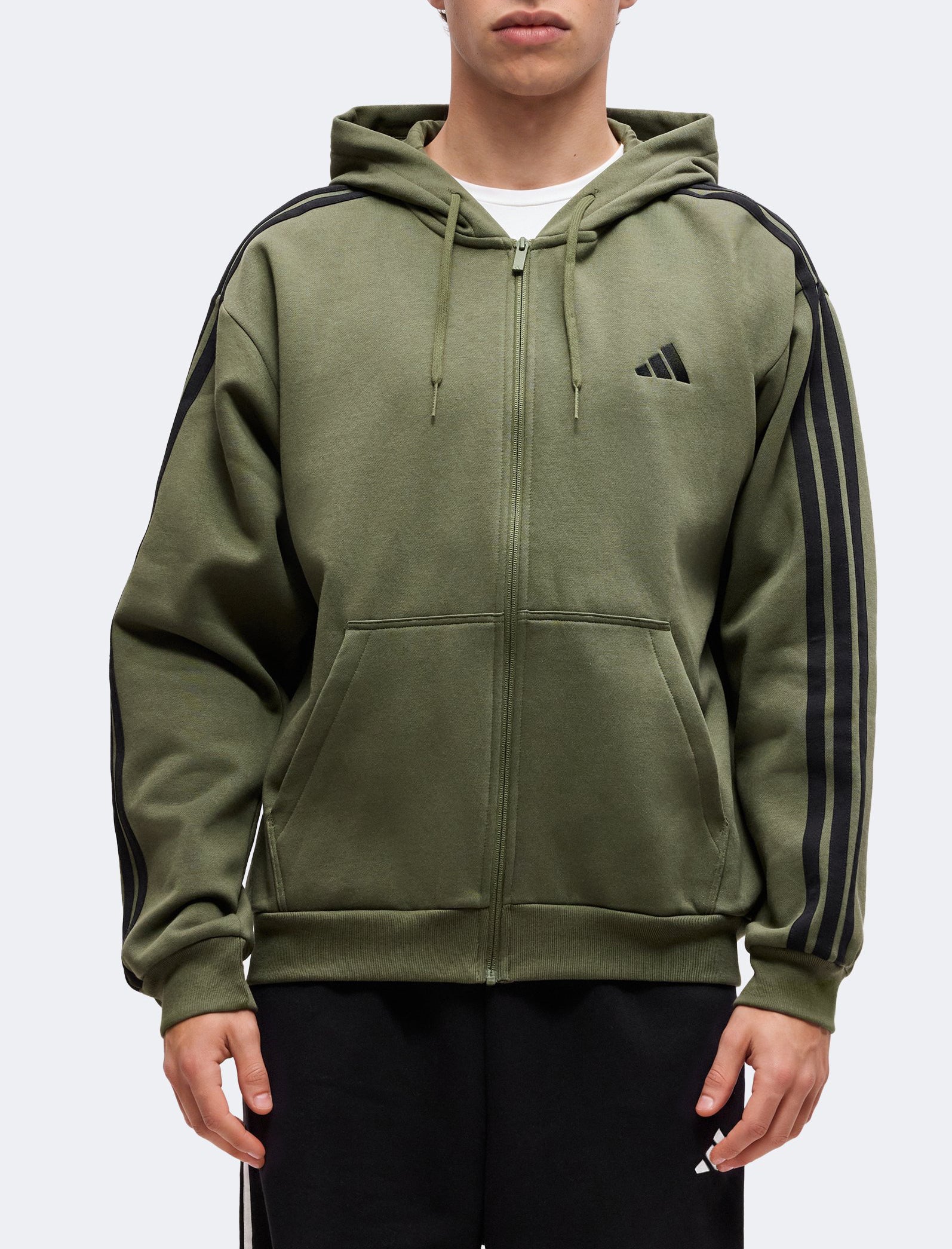 Felpa Adidas Essentials 3-Stripes Full Zip KY4142 Olive/Black Uomo