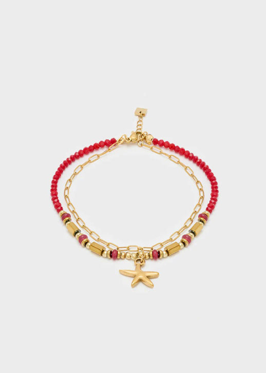 Cavigliera Nalì Perline+Stella Acc.Inos EMCV0003 Rosso