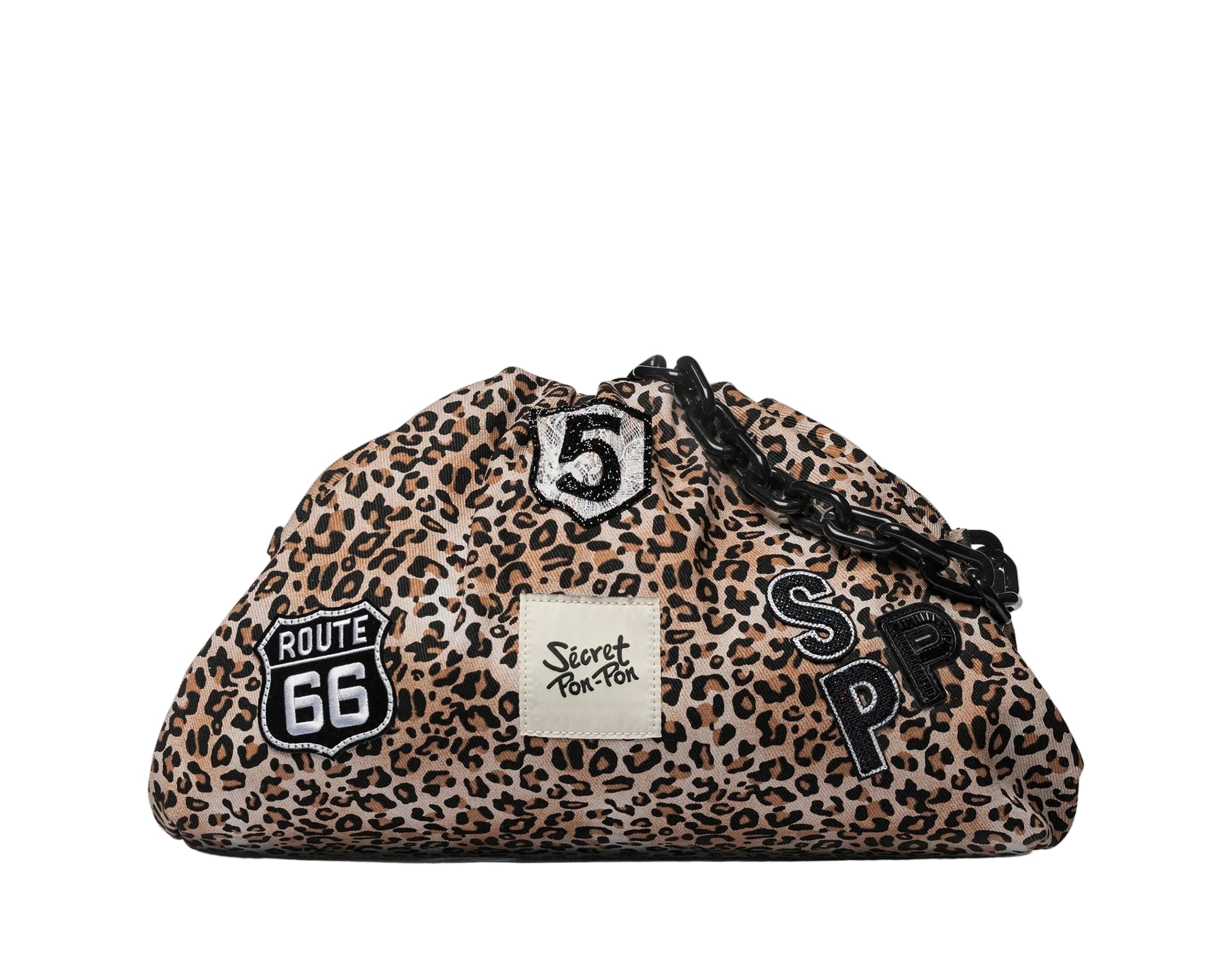 Pochette Sécret Pon-Pon Capri Canvas Leopard Donna – tracolla regolabile, chiusura automatica, H.22xL.37xP.11 cm
