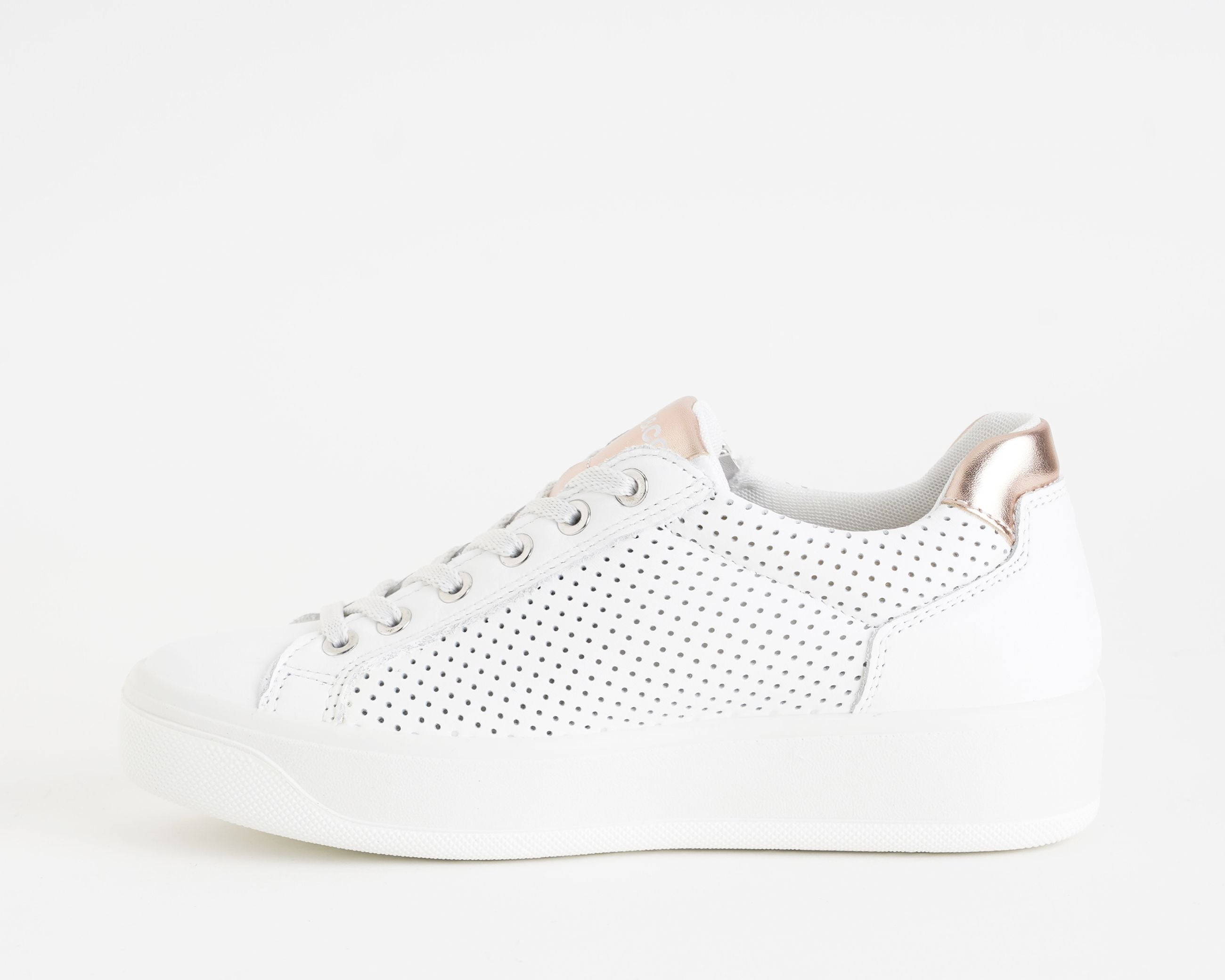 Sneakers con zeppa IGI&CO 1144511 bianco da donna, tomaia in nappa con lacci e zip, zeppa 35 mm
