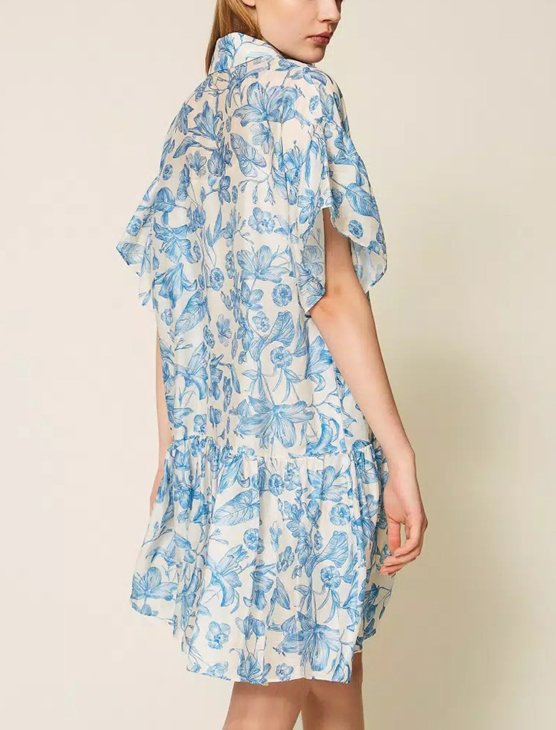TWINSET abito corto chemisier 261LM2SGG St.Toile De Jouy Off White/Blu