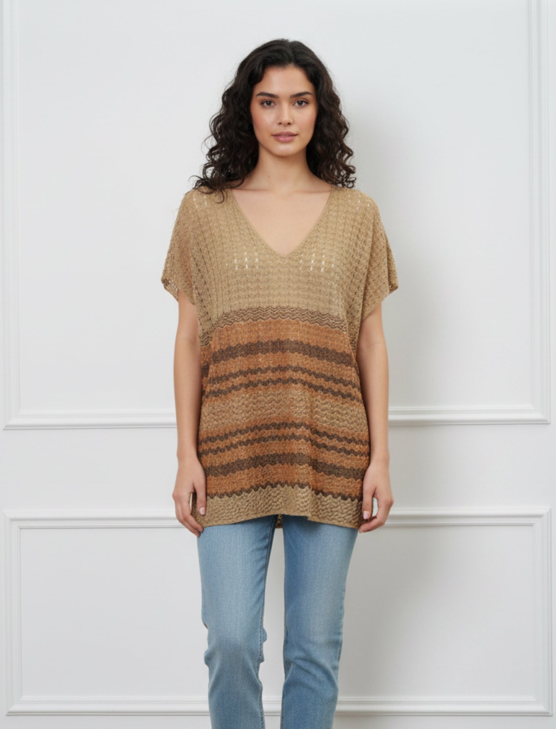 Blusa a zig-zag Aggel SS61143K Tan Gold