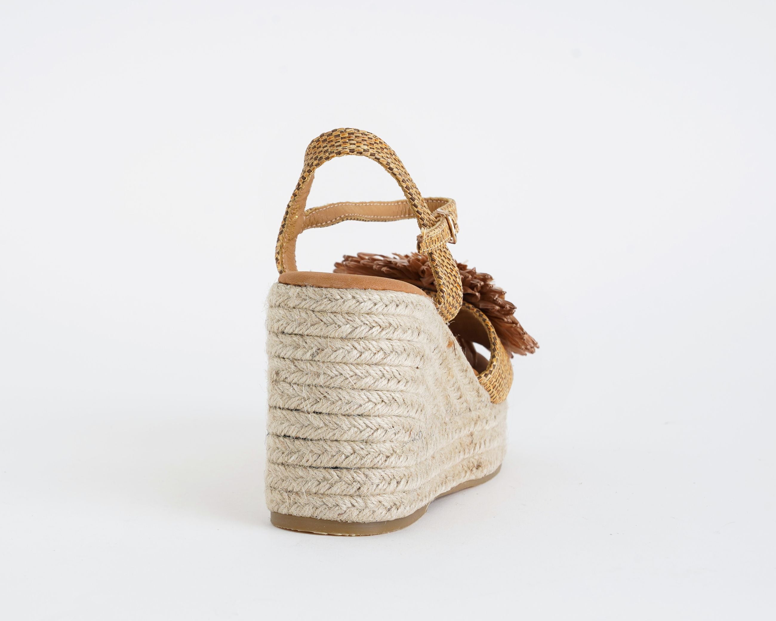 Sandalo donna EXE 2025086-L17 Taupe in raffia con zeppa in corda 95 mm