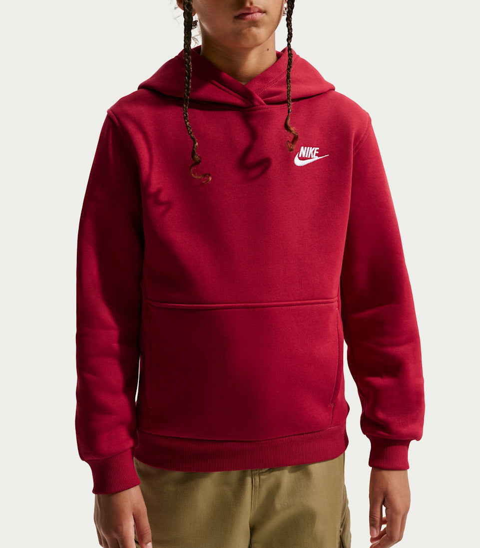 Felpa con cappuccio Nike Sportswear Club Fleece FD3000-608 Trough Red/White Unisex bambino
