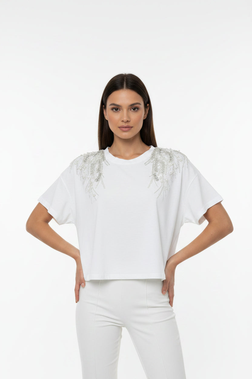 T-Shirt con decorazioni Vicolo RAB0001 Bianco Donna