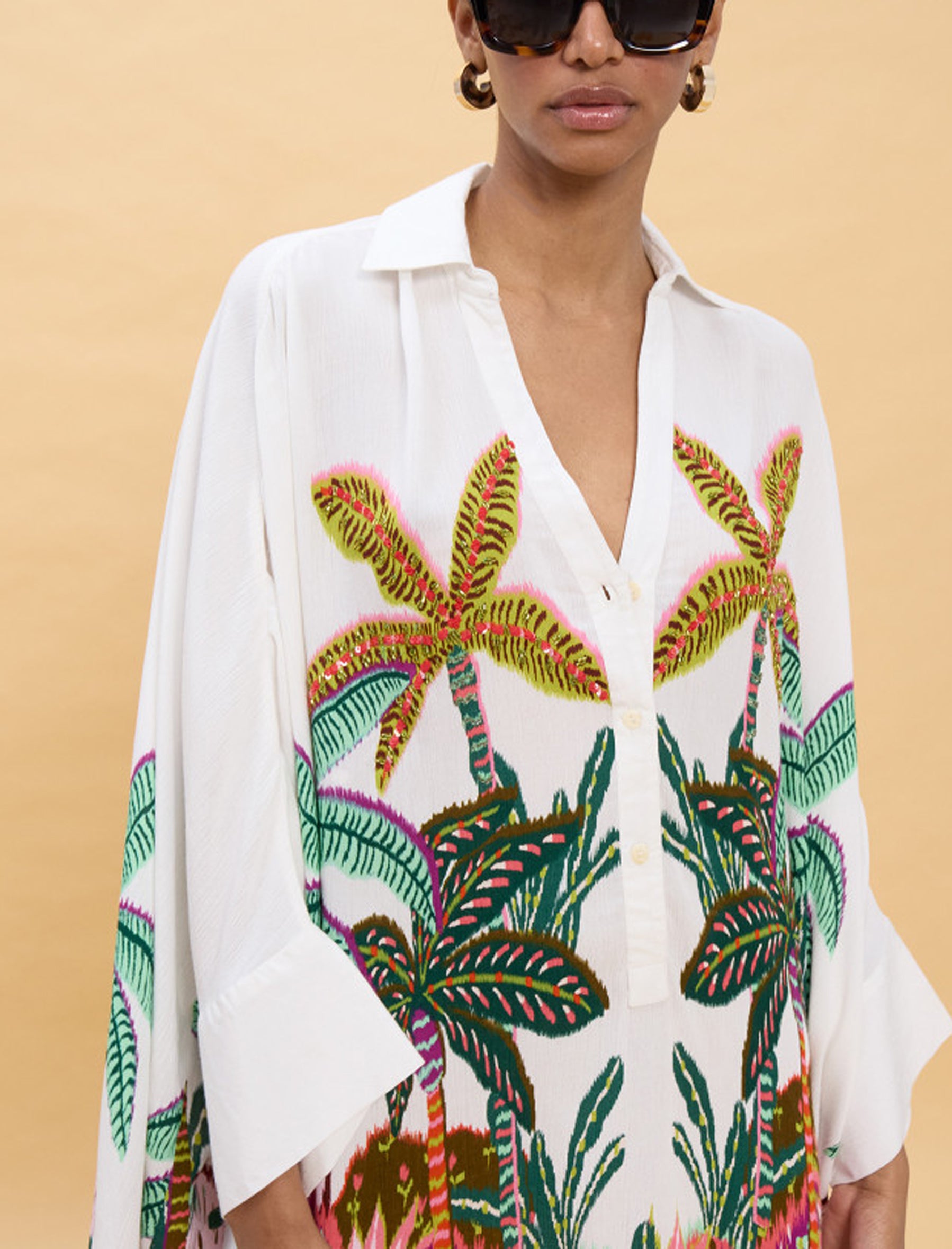 Camicia oversize con stampa palme Lola Casademunt LS2615014 Ecru-Multicolor