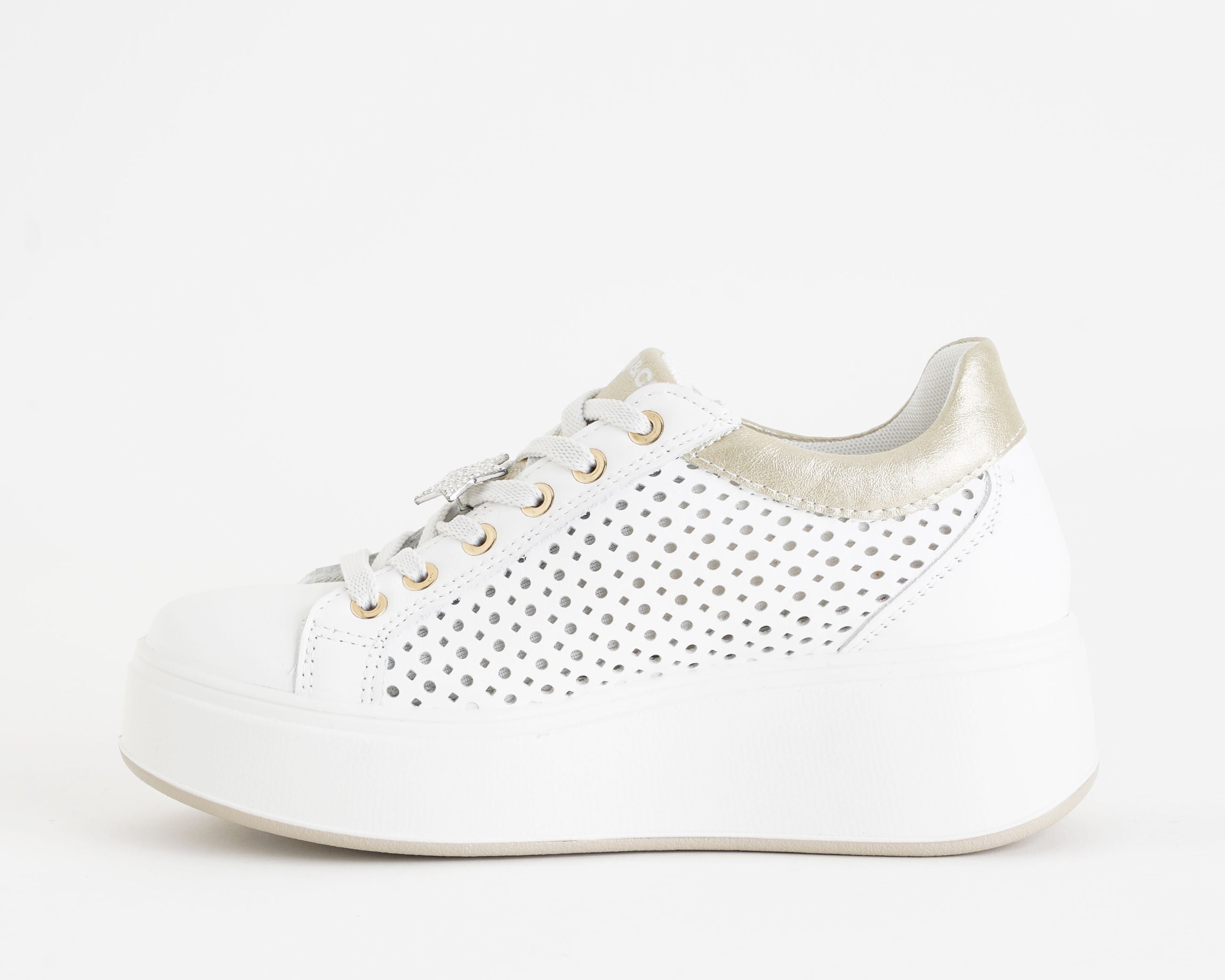 Sneakers con zeppa IGI&CO 1146911 bianco da donna, tomaia in nappa con lacci, zeppa 55 mm
