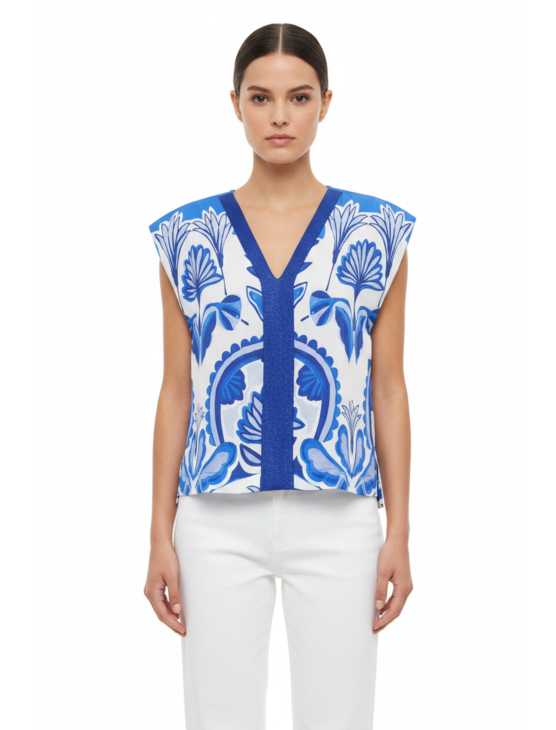 Blusa stampata Aggel SS61123KF Blu Multicolore Donna