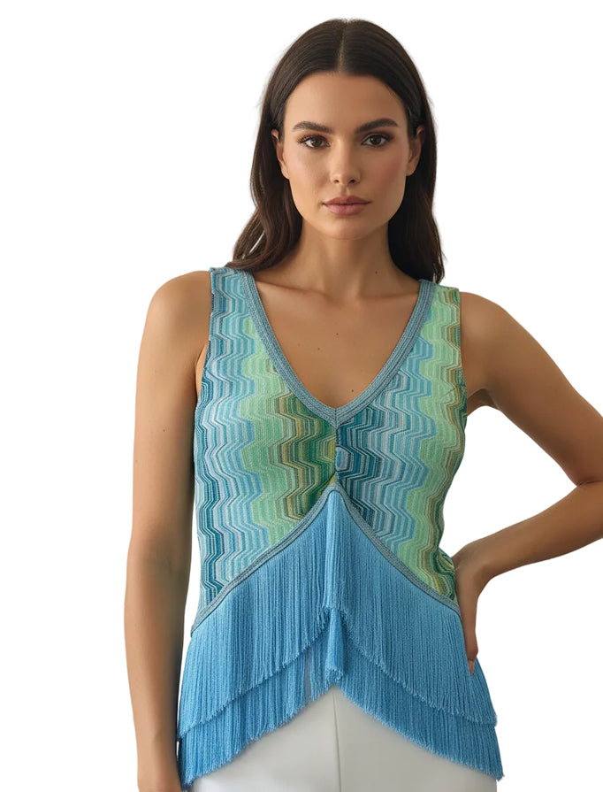 Top con frange Pho rachel 4323008 Sky Green