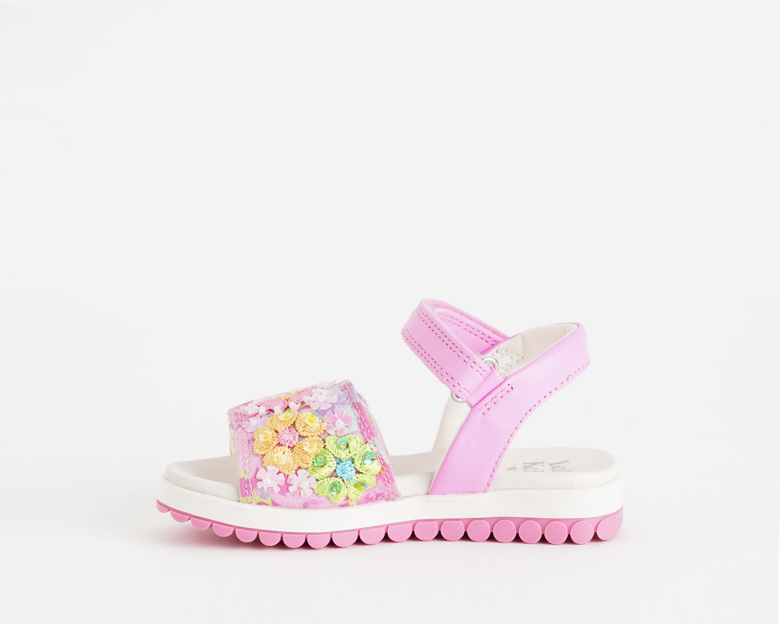 Sandalo Lelli Kelly Eloise bambina fuxia con decorazioni floreali perline e paillettes ricamate