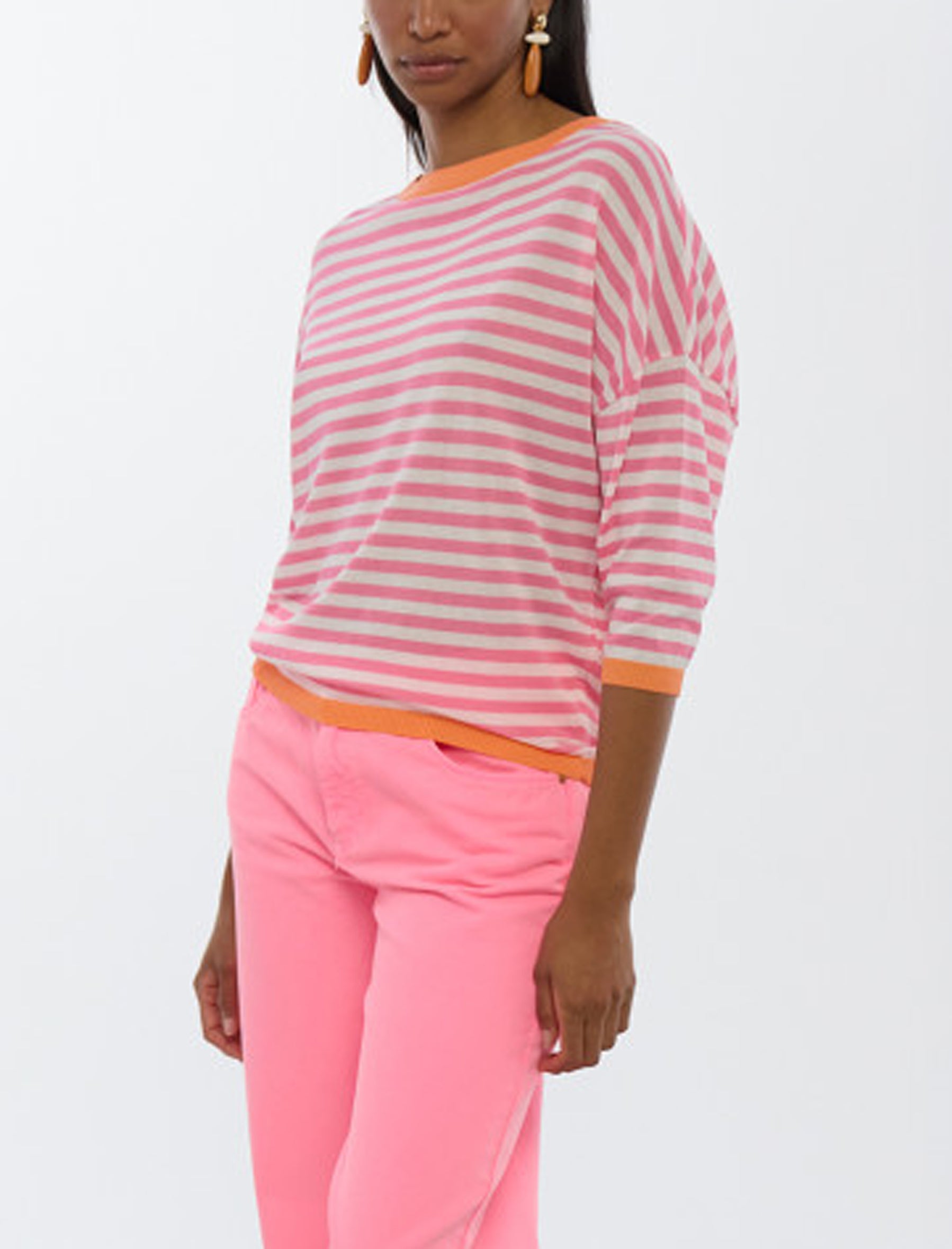 Maglia bicolore a righe con maniche francesi Lola Casademunt LS2611001 Ecru-Pink