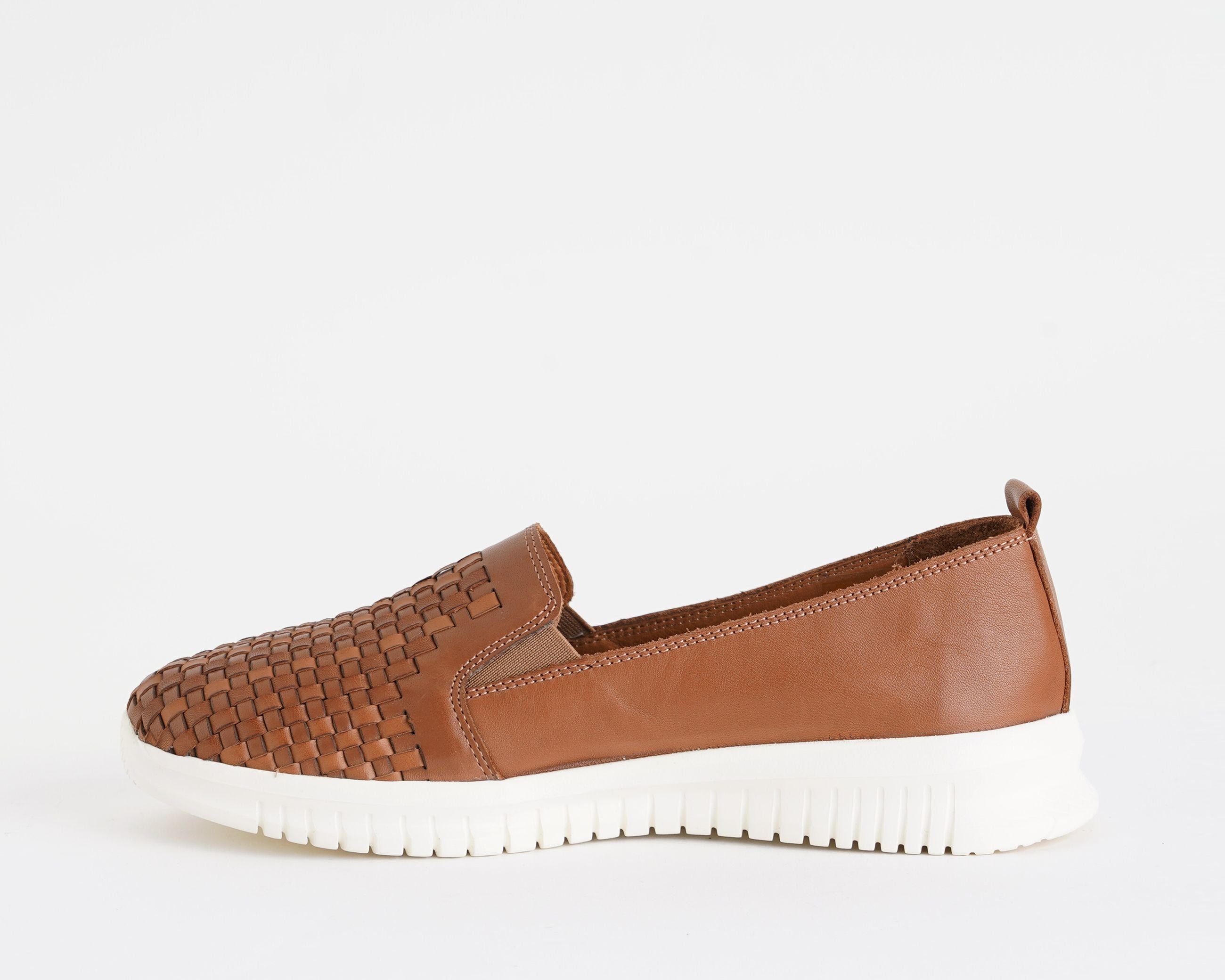 Mocassino Melluso 055043Q tan da donna in pelle, calzata slip-on con elastico e suola in gomma
